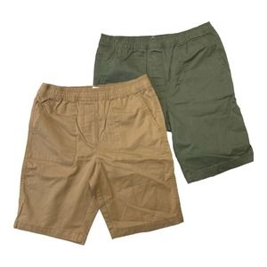 Boys 2-Pack Size 10/12 Woven Shorts Set, Green & Tan w/ Elastic Waist
